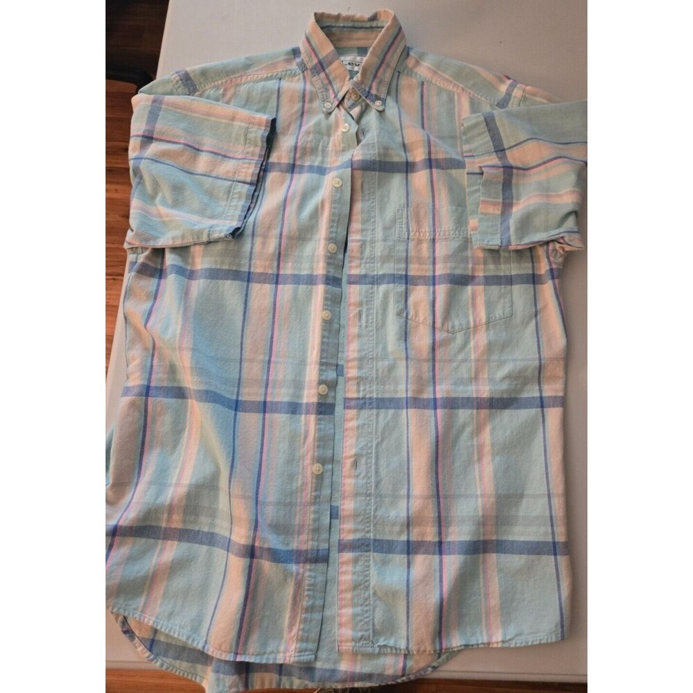Levis Short Sleeve Plaid Button Down Shirt Men's Blue Pink Mint Green